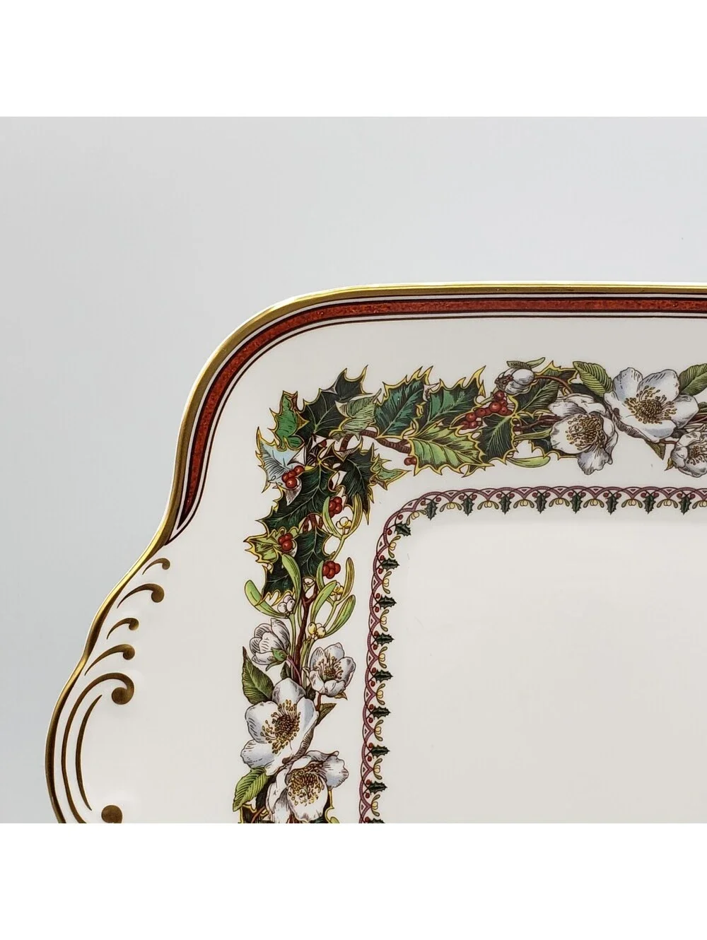 Vintage Spode Christmas Rose Square Tray Cake Plate Fine Bone China England